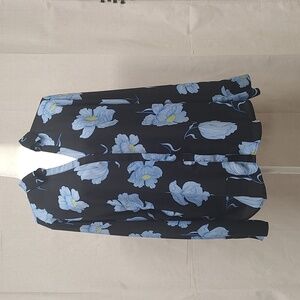 Worthington Long Sleeve Button-Down Blouse with a blue floral design